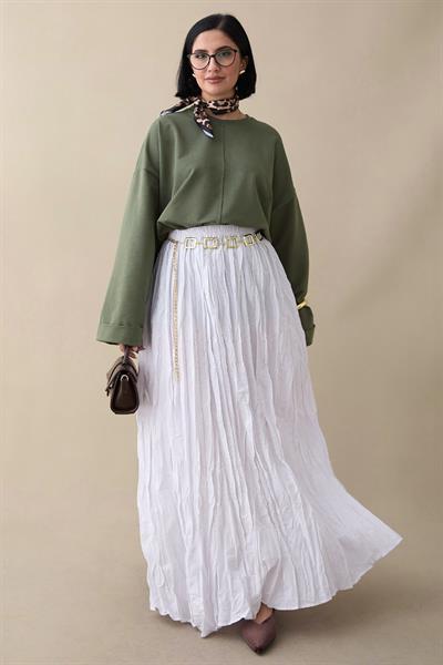 Kolu Katlamalı Oversize Haki Sweat