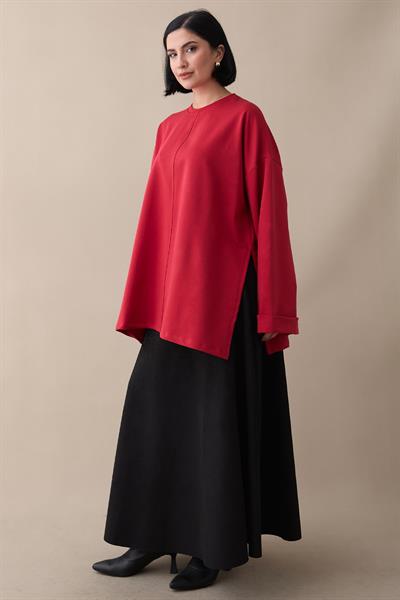 Kolu Katlamalı Oversize Kırmızı Sweat