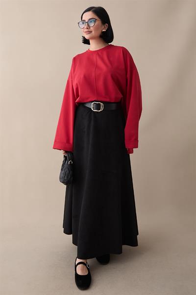 Kolu Katlamalı Oversize Kırmızı Sweat