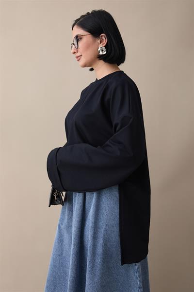 Kolu Katlamalı Oversize Lacivert Sweat