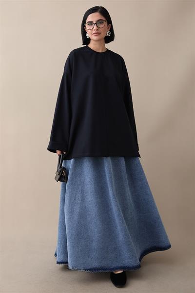 Kolu Katlamalı Oversize Lacivert Sweat