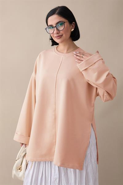 Kolu Katlamalı Oversize Somon Sweat