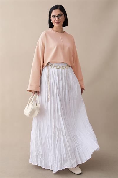 Kolu Katlamalı Oversize Somon Sweat