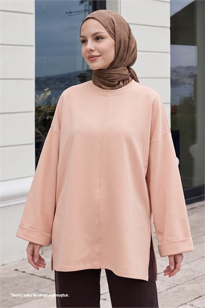 Kolu Katlamalı Oversize Somon Sweat