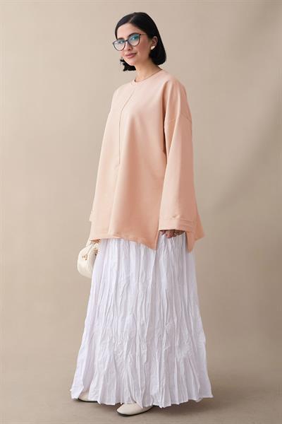 Kolu Katlamalı Oversize Somon Sweat