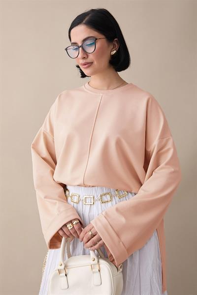 Kolu Katlamalı Oversize Somon Sweat