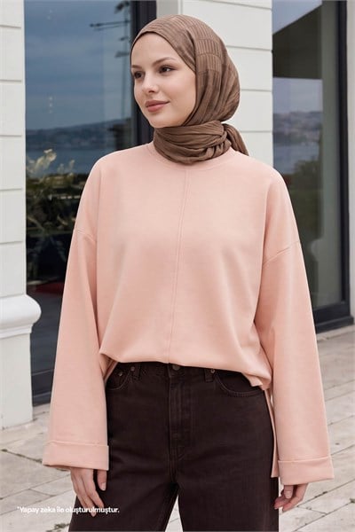 Kolu Katlamalı Oversize Somon Sweat