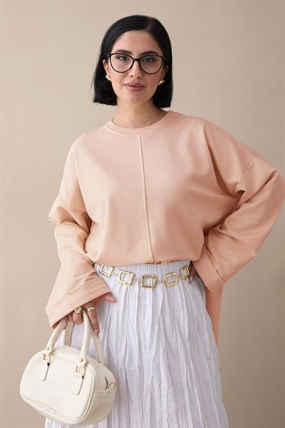 Kolu Katlamalı Oversize Somon Sweat