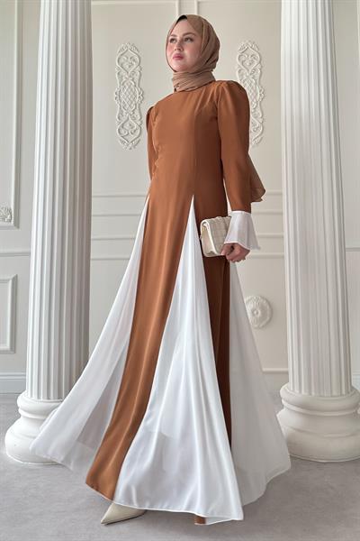 Kolu ve Eteği Tül Detay Taba Elbise