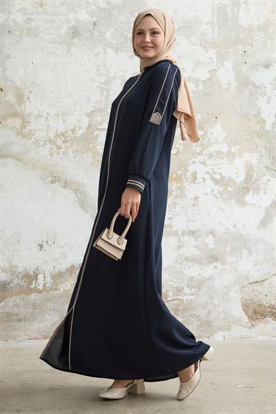 Kolu Yarım Biyeli Ribanalı Lacivert Ferace