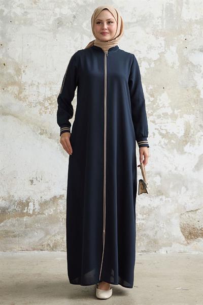 Kolu Yarım Biyeli Ribanalı Lacivert Ferace