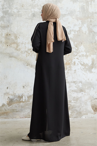 Kolu Yarım Biyeli Ribanalı Siyah Ferace