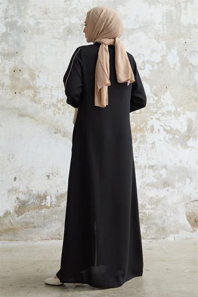 Kolu Yarım Biyeli Ribanalı Siyah Ferace