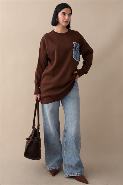 Kot Cepli Acı Kahve Triko Tunik