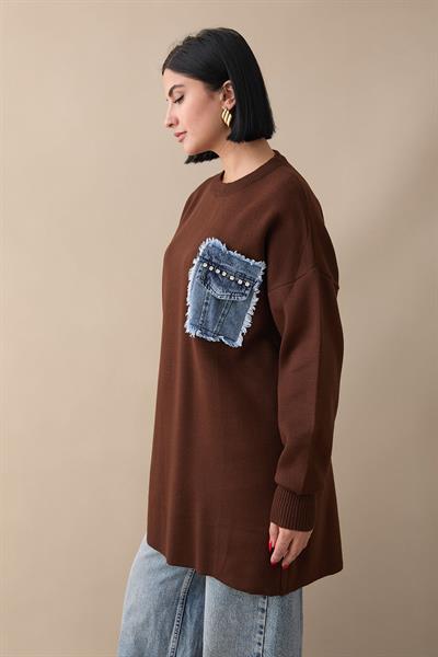 Kot Cepli Acı Kahve Triko Tunik