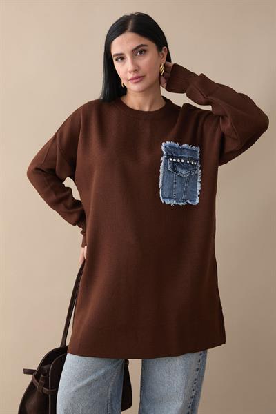 Kot Cepli Acı Kahve Triko Tunik