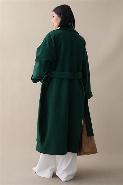 Kruvaze Geniş Kol Petrol Yeşili Kaşe Kaban