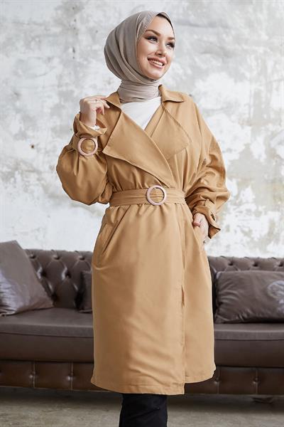 Kruvaze Halka Detay Salaş Trençkot - Bej