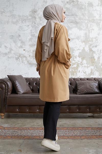 Kruvaze Halka Detay Salaş Trençkot - Bej