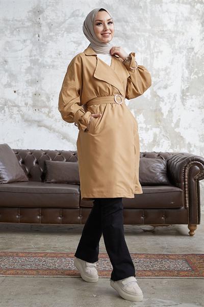 Kruvaze Halka Detay Salaş Trençkot - Bej