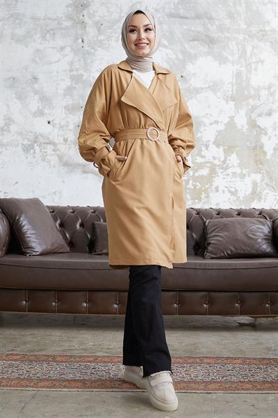 Kruvaze Halka Detay Salaş Trençkot - Bej
