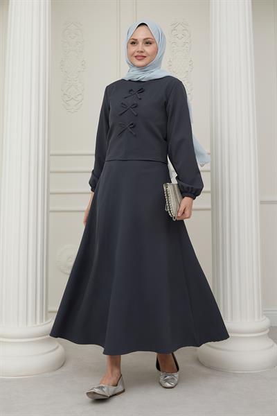 Kurdele Detay Etekli Antrasit Takım