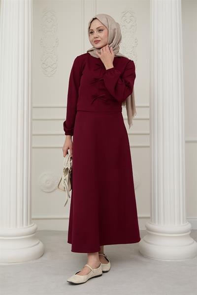 Kurdele Detay Etekli Bordo Takım