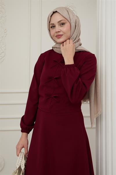 Kurdele Detay Etekli Bordo Takım