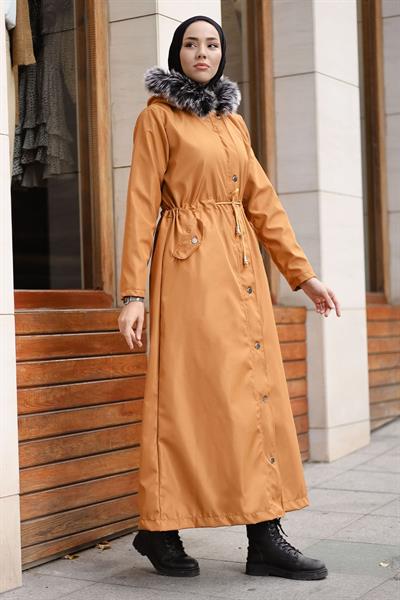 Kürklü İçi Polar Uzun 2002 Kaban - Hardal