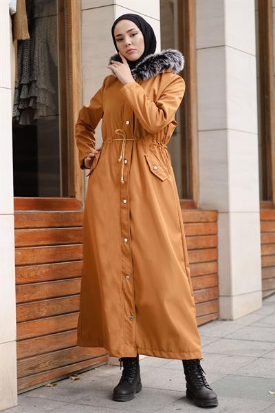 Kürklü İçi Polar Uzun 2002 Kaban - Hardal