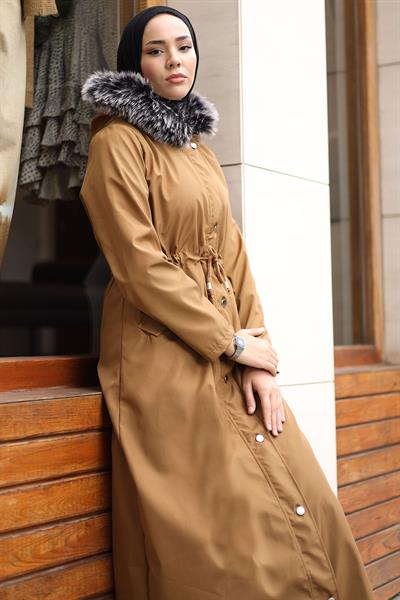 Kürklü İçi Polar Uzun 2002 Kaban - Kahverengi