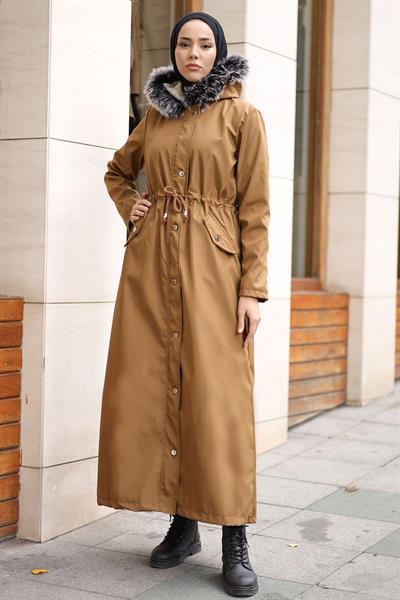 Kürklü İçi Polar Uzun 2002 Kaban - Kahverengi
