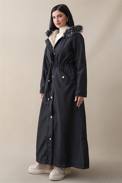 Kürklü İçi Polar Uzun 2002 Kaban - Siyah
