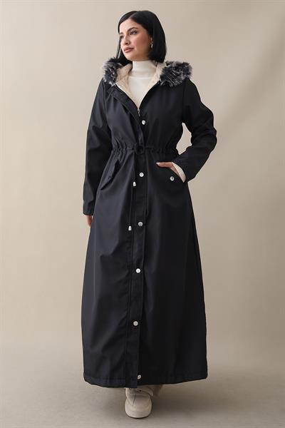 Kürklü İçi Polar Uzun 2002 Kaban - Siyah