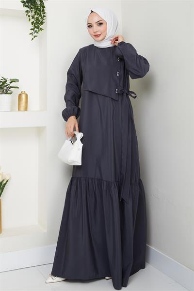 Kuş Gözü Detaylı Modal Antrasit Elbise