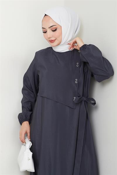 Kuş Gözü Detaylı Modal Antrasit Elbise
