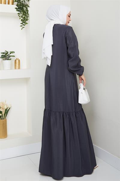 Kuş Gözü Detaylı Modal Antrasit Elbise