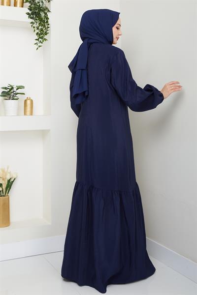 Kuş Gözü Detaylı Modal Lacivert Elbise