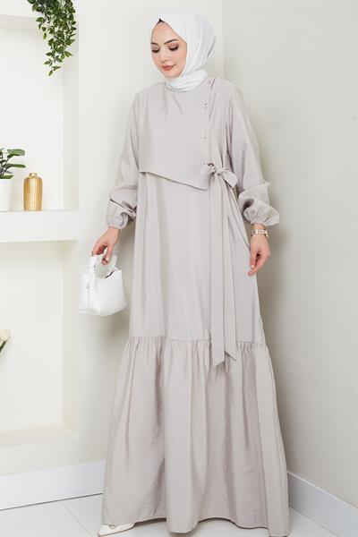 Kuş Gözü Detaylı Modal Taş Elbise