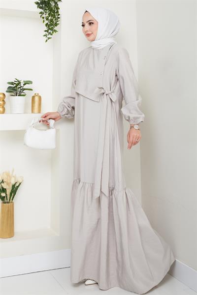 Kuş Gözü Detaylı Modal Taş Elbise