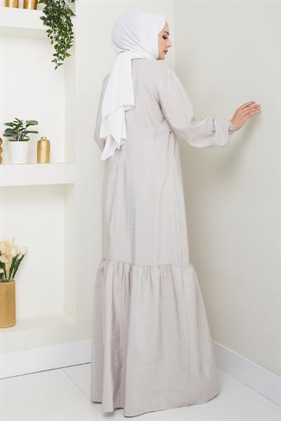 Kuş Gözü Detaylı Modal Taş Elbise