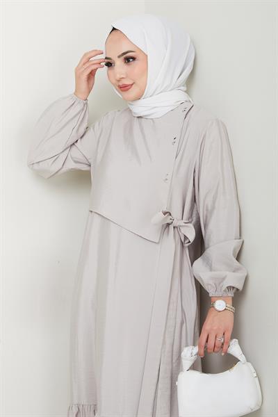 Kuş Gözü Detaylı Modal Taş Elbise