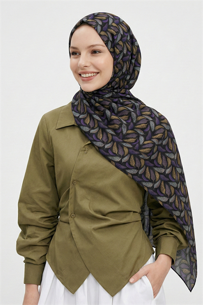 Kuş Tüyü Desenli Mor Soft Pamuk Şal