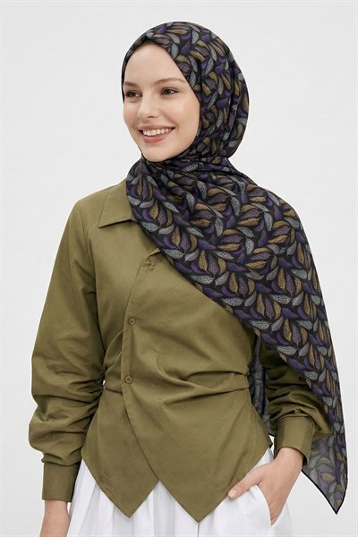Kuş Tüyü Desenli Mor Soft Pamuk Şal