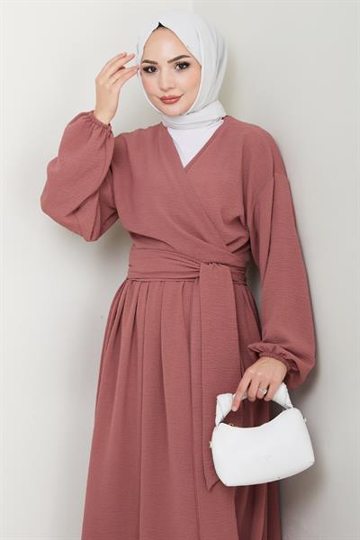 Kuşaklı Bolerolu Etekli Pembe Takım