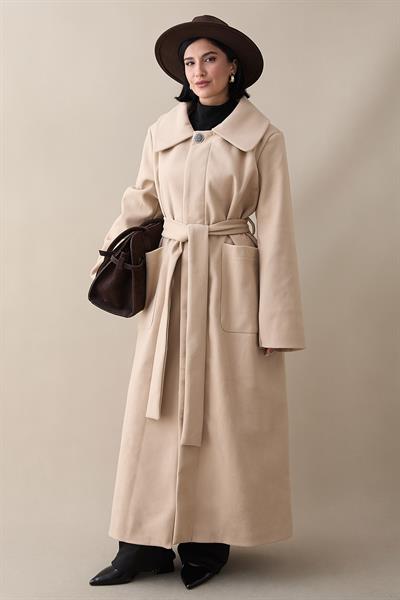 Kuşaklı Gizli Patlı Bej Kaban