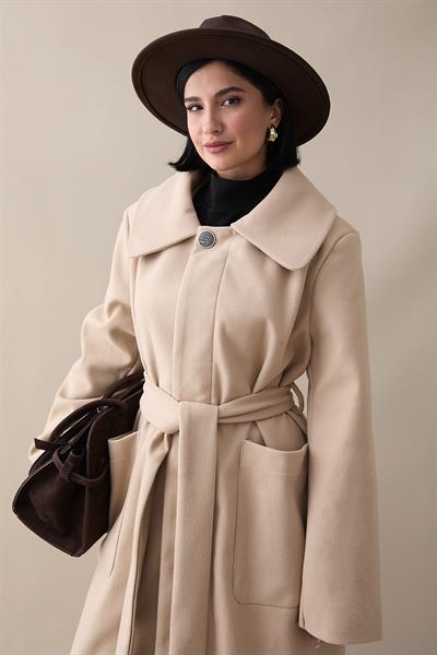 Kuşaklı Gizli Patlı Bej Kaban