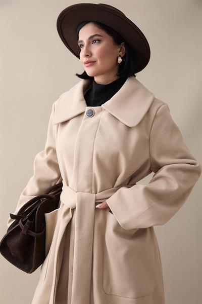 Kuşaklı Gizli Patlı Bej Kaban