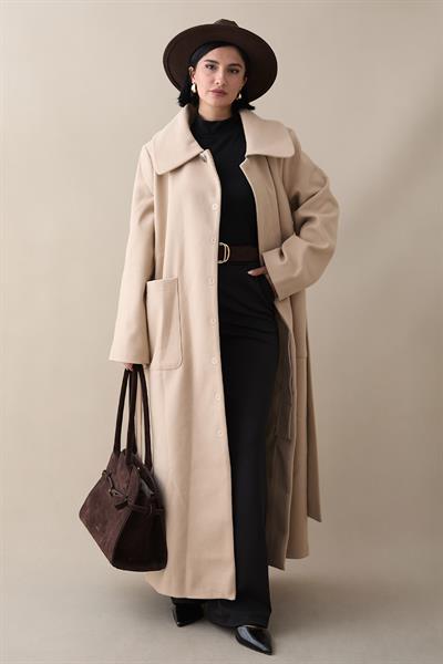 Kuşaklı Gizli Patlı Bej Kaban