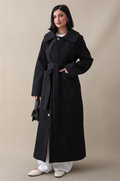 Kuşaklı Gizli Patlı Siyah Kaban